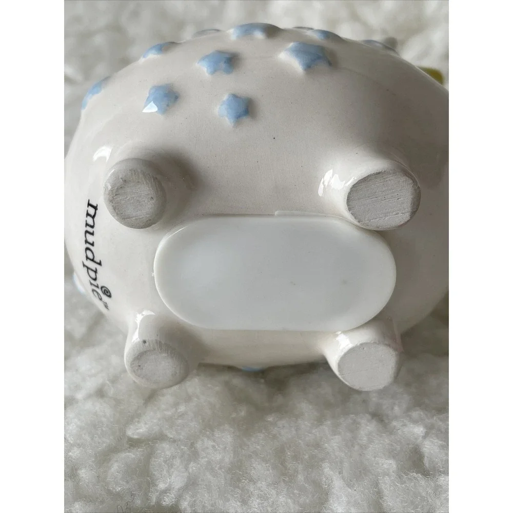 MUD PIE BABY LITTLE PIG PRINCE COIN BANK Blue White Pink With Yellow Crown!